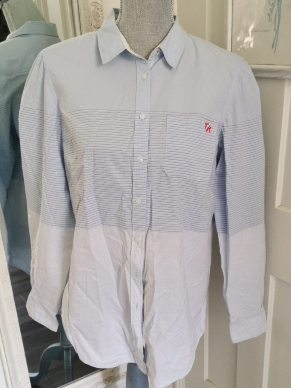 Womens Tommy Hilfiger Preppy Mixed Stripe Blue Button Down Shirt. Monogram L